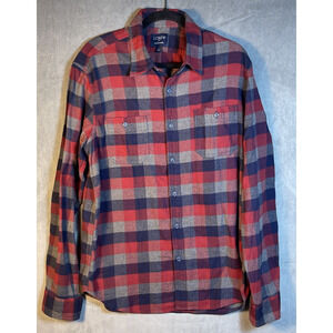 J.Crew Men's Flannel Shirt Size Large Check Navy Blue Gray Red Soft Cotton AF875